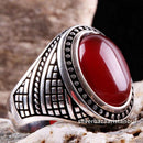 Turkish 925 Sterling Silver Red Agate Aqeeq Stone Mens Solid Ring silverbazaaristanbul 