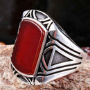 Turkish 925 Sterling Silver Red Agate Aqeeq Stone Mens Solid Ring silverbazaaristanbul 
