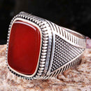 Turkish 925 Sterling Silver Red Agate Aqeeq Stone Mens Solid Ring silverbazaaristanbul 