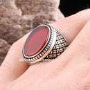 Turkish 925 Sterling Silver Red Agate Aqeeq Stone Mens Solid Ring silverbazaaristanbul 