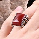 Turkish 925 Sterling Silver Red Agate Aqeeq Stone Mens Solid Ring silverbazaaristanbul 