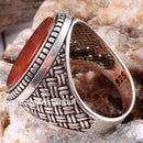 Turkish 925 Sterling Silver Red Agate Aqeeq Stone Mens Solid Ring silverbazaaristanbul 
