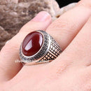 Turkish 925 Sterling Silver Red Agate Aqeeq Stone Mens Solid Ring silverbazaaristanbul 