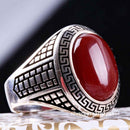Turkish 925 Sterling Silver Red Agate Aqeeq Stone Mens Solid Ring silverbazaaristanbul 