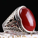 Turkish 925 Sterling Silver Red Agate Aqeeq Stone Mens Solid Ring silverbazaaristanbul 