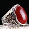 Turkish 925 Sterling Silver Red Agate Aqeeq Stone Mens Solid Ring silverbazaaristanbul 