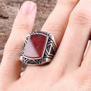 Turkish 925 Sterling Silver Red Agate Aqeeq Stone Mens Solid Ring silverbazaaristanbul 