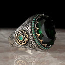 Turkish 925 Sterling Silver Small Emerald Stone Mens Ring silverbazaaristanbul 