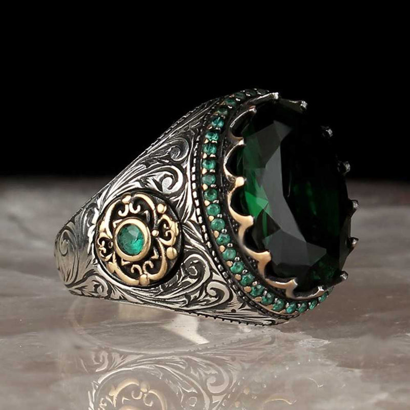 Buy Stylish Green Floral Stone Silver Ring |GRT Jewellers
