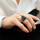 Turkish 925 Sterling Silver Small Emerald Stone Mens Ring silverbazaaristanbul 