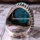 Turkish 925 Sterling Silver Solid Turquoise Blue Stone Mens Ring silverbazaaristanbul 