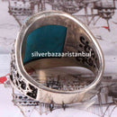 Turkish 925 Sterling Silver Solid Turquoise Blue Stone Mens Ring silverbazaaristanbul 