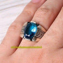 Turkish 925 Sterling Silver Sweet Aquamarine Stone Mens Ring silverbazaaristanbul 