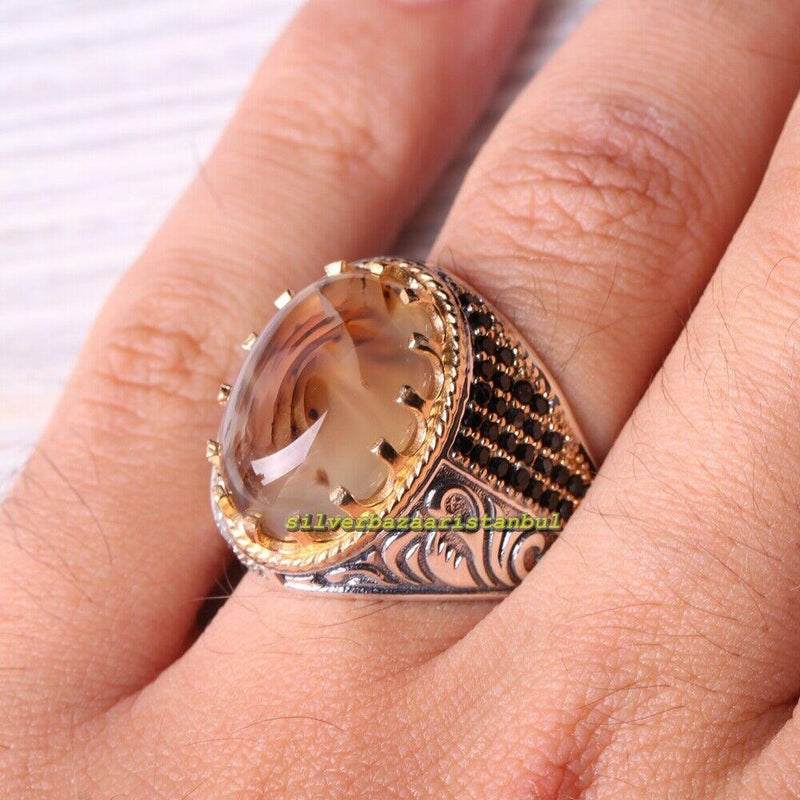 Al Ali Gems Black Aqeeq onyx aqeeq stone ring for men and women India | Ubuy