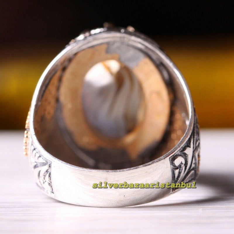 Turkish 925 Sterling Silver Yemeni Agate Aqeeq Original Mens Ring silverbazaaristanbul 