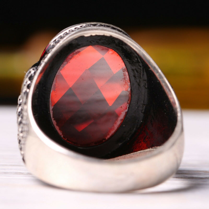 Turkish Handmade 925 Sterling Silver Eagle Claw Ruby Stone Mens Ring silverbazaaristanbul 