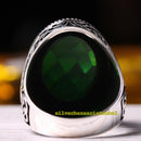 Turkish Handmade 925 Sterling Silver Faceted Emerald Mens Ring silverbazaaristanbul 