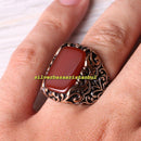 Turkish Handmade 925 Sterling Silver Red Agate Aqeeq Stone Mens Ring silverbazaaristanbul 