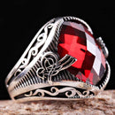 Turkish Handmade 925 Sterling Silver Red Ruby Stone Mens Ring silverbazaaristanbul 