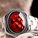 Turkish Handmade 925 Sterling Silver Red Ruby Stone Mens Ring silverbazaaristanbul 