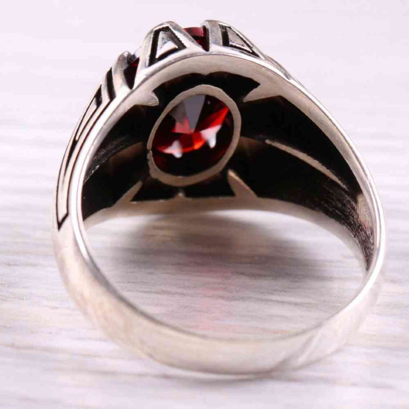 Turkish Handmade 925 Sterling Silver Red Ruby Stone Mens Ring silverbazaaristanbul 