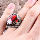 Turkish Handmade 925 Sterling Silver Red Ruby Stone Mens Ring silverbazaaristanbul 