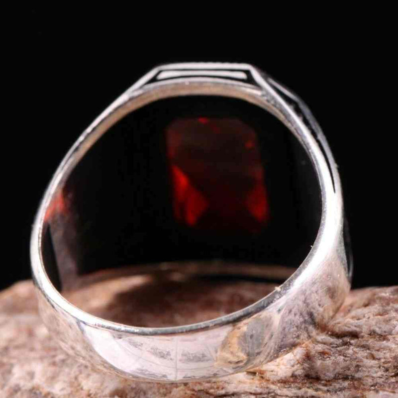 Turkish Handmade 925 Sterling Silver Red Ruby Stone Mens Ring silverbazaaristanbul 