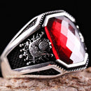 Turkish Handmade 925 Sterling Silver Red Ruby Stone Mens Ring silverbazaaristanbul 