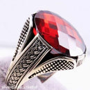 Turkish Handmade 925 Sterling Silver Red Ruby Stone Mens Ring silverbazaaristanbul 