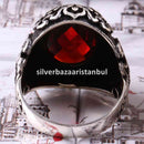 Turkish Handmade 925 Sterling Silver Red Ruby Stone Mens Ring silverbazaaristanbul 