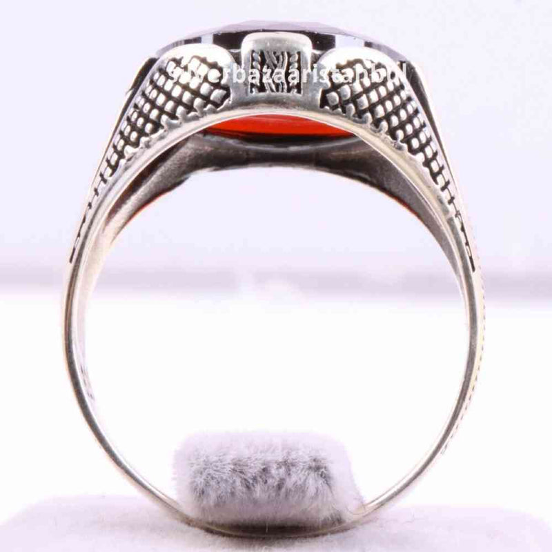 Turkish Handmade 925 Sterling Silver Red Ruby Stone Mens Ring silverbazaaristanbul 