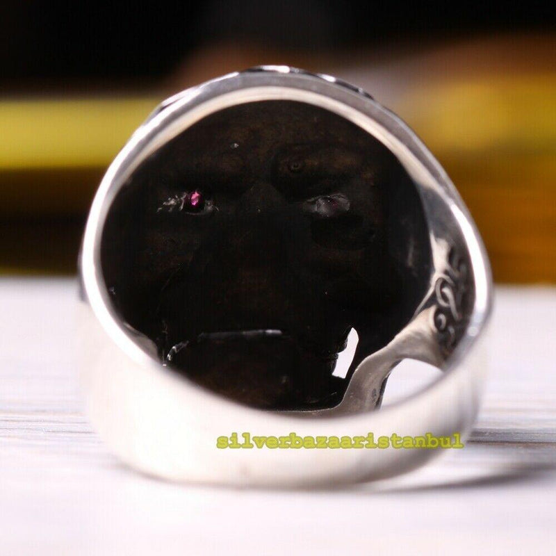 Babylon Silver Turkish 925 Sterling Silver Ruby Gothic Skull Ring - Men's Biker Jewelry (All Sizes)