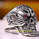 Turkish Handmade 925 Sterling Silver Ruby Skull Gothic Mens Ring silverbazaaristanbul 