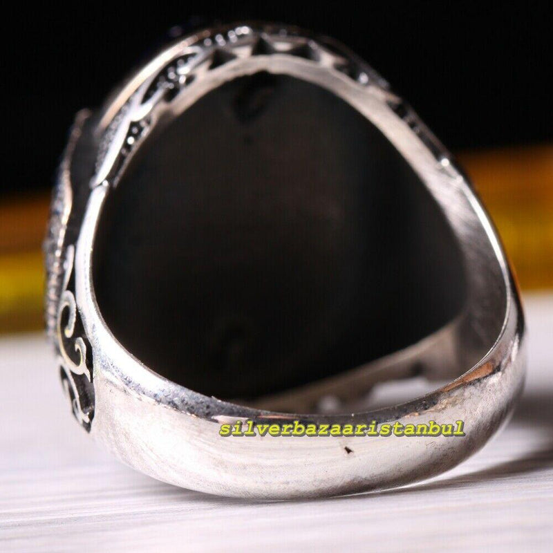 Turkish Handmade 925 Sterling Silver Soft Blue Sapphire Stone Mens Ring silverbazaaristanbul 