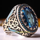 Turkish Jewelry 925 Sterling Heavy Big Aquamarine Stone Mens Ring silverbazaaristanbul 