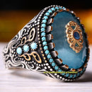 Turkish Jewelry 925 Sterling Silver Aquamarine Stone Mens Ring silverbazaaristanbul 