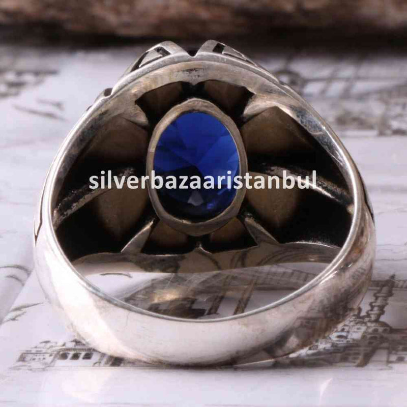 Turkish jewelry 925 Sterling Silver Blue Sapphire Stone Mens Ring silverbazaaristanbul 