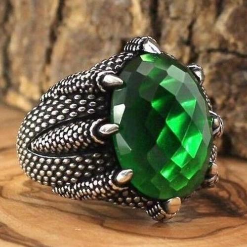 Turkish Jewelry 925 Sterling Silver Claw Emerald Mens Ring silverbazaaristanbul 