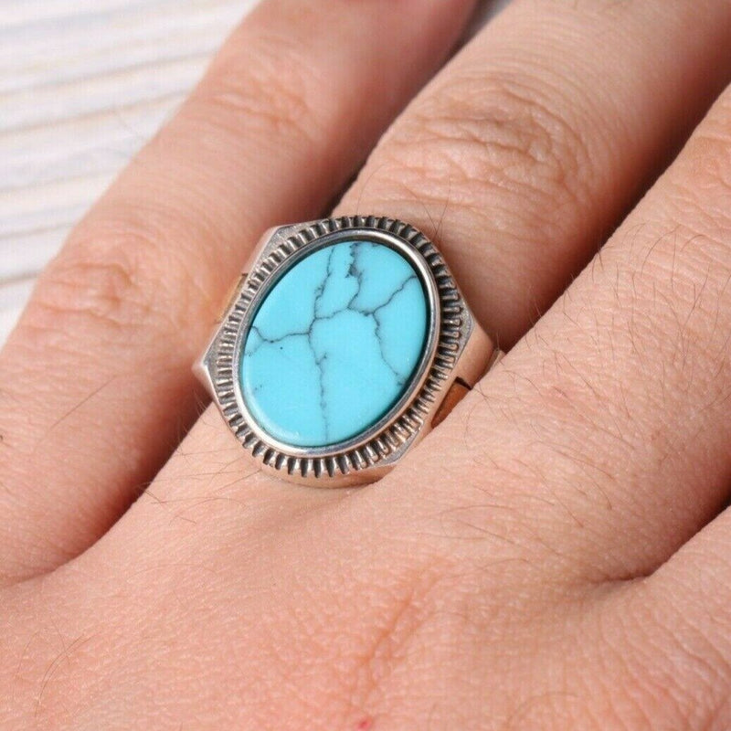 Turkish Jewelry 925 Sterling Silver Clock Turquoise Stone Mens Ring silverbazaaristanbul 
