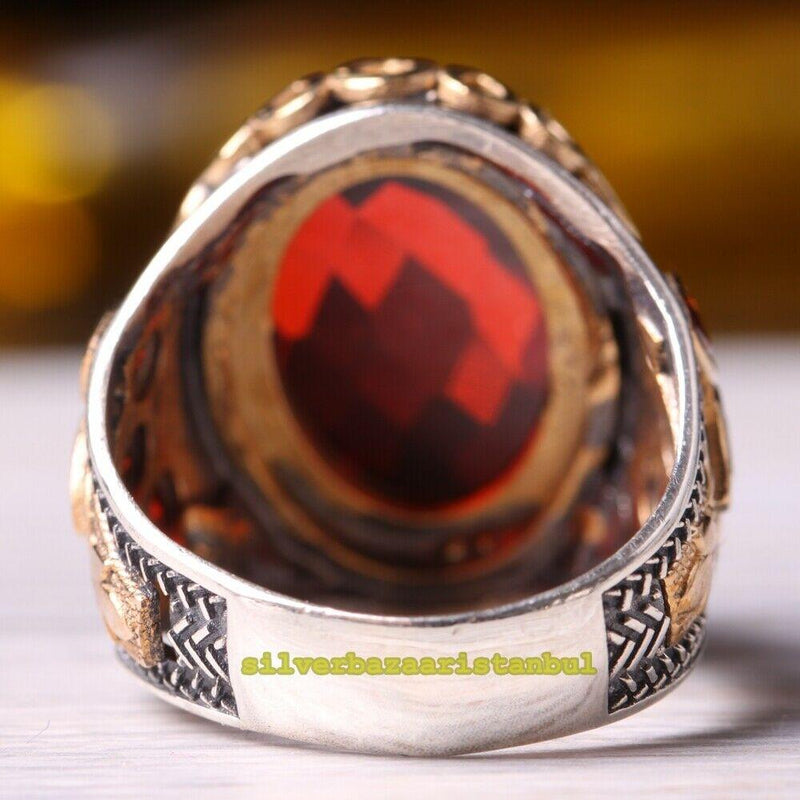 Turkish Jewelry 925 Sterling Silver Faceted Ruby Stone Mens Ring silverbazaaristanbul 