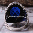 Turkish Jewelry 925 Sterling Silver İslamic VAV Sapphire Stone Men Ring silverbazaaristanbul 