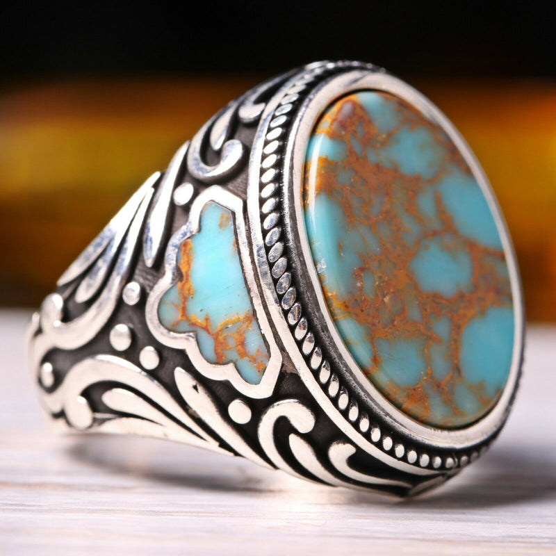 Turkish Jewelry 925 Sterling Silver Nice Turquoise Stone Mens Ring silverbazaaristanbul 
