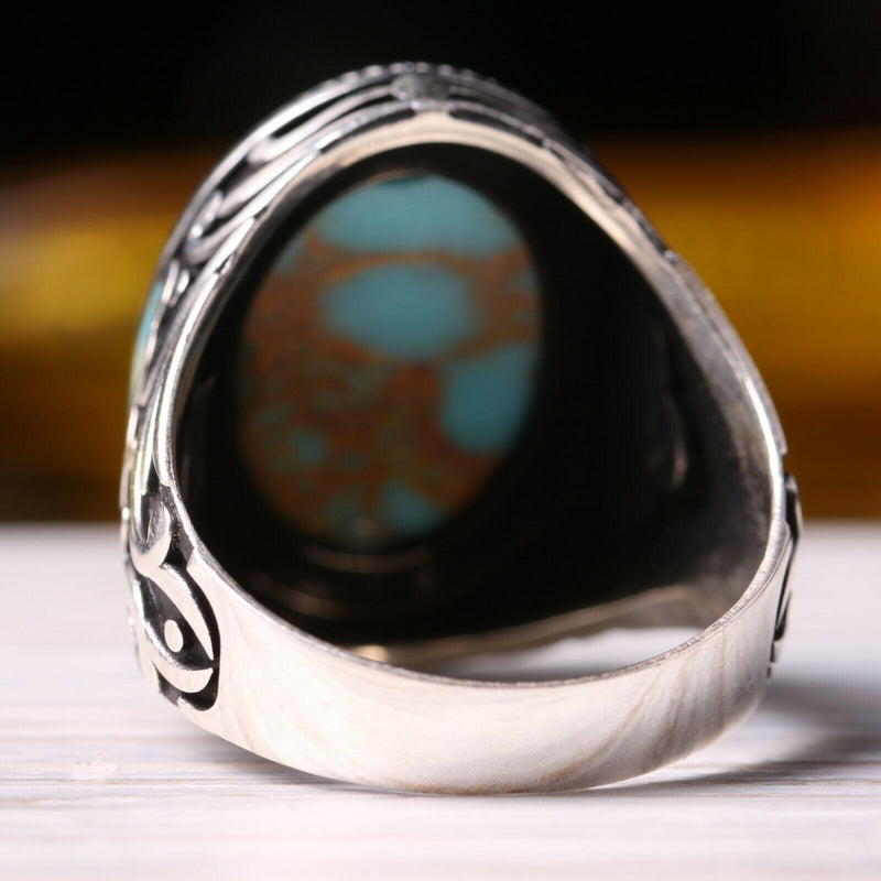 Turkish Jewelry 925 Sterling Silver Nice Turquoise Stone Mens Ring silverbazaaristanbul 