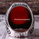 Turkish Jewelry 925 Sterling Silver Red Agate Aqeeq Mens Man Ring silverbazaaristanbul 