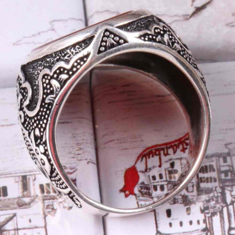 Turkish Jewelry 925 Sterling Silver Red Agate Aqeeq Mens Man Ring silverbazaaristanbul 