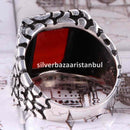 Turkish Jewelry 925 Sterling Silver Red Agate Aqeeq Mens Man Ring silverbazaaristanbul 