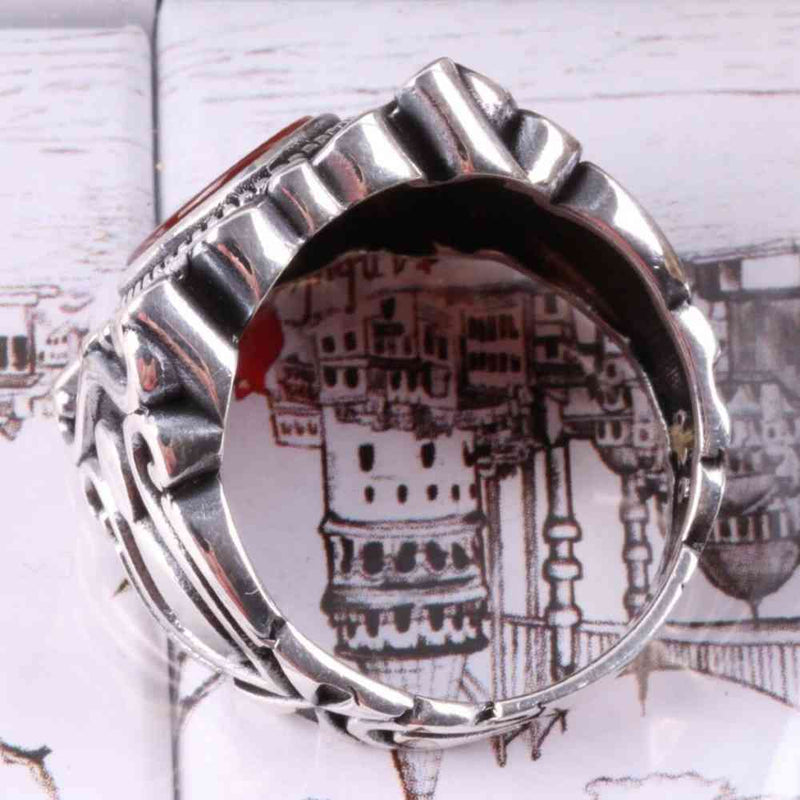 Turkish Jewelry 925 Sterling Silver Red Agate Aqeeq Mens Man Ring silverbazaaristanbul 