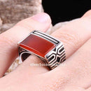 Turkish Jewelry 925 Sterling Silver Red Agate Aqeeq Mens Man Ring silverbazaaristanbul 