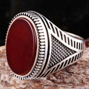 Turkish Jewelry 925 Sterling Silver Red Agate Aqeeq Mens Man Ring silverbazaaristanbul 