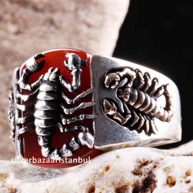Turkish Jewelry 925 Sterling Silver Scorpıon Agate Aqeeq Mens Man Ring silverbazaaristanbul 